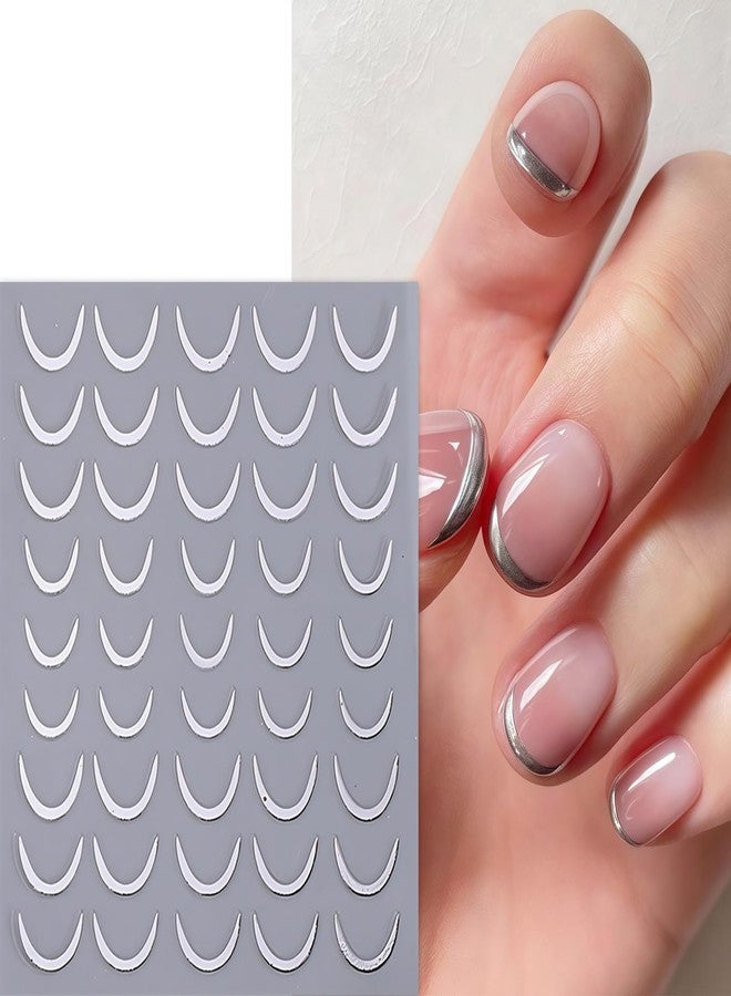 SHUXILIN 6 Sheets French Stripe Line Nail Stickers Metallic Stripe Lines 3D Self-Adhesive Nail Decals Gold Silver Curve Stripes Wave Nail Design Luxury French Tip Manicure Art Supplies for Women Nail Decor - Image 3